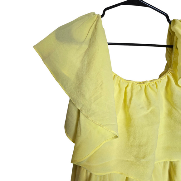 Alice + Olivia Shari Yellow Off-the-Shoulder Silk Dress - Picture 2 of 6